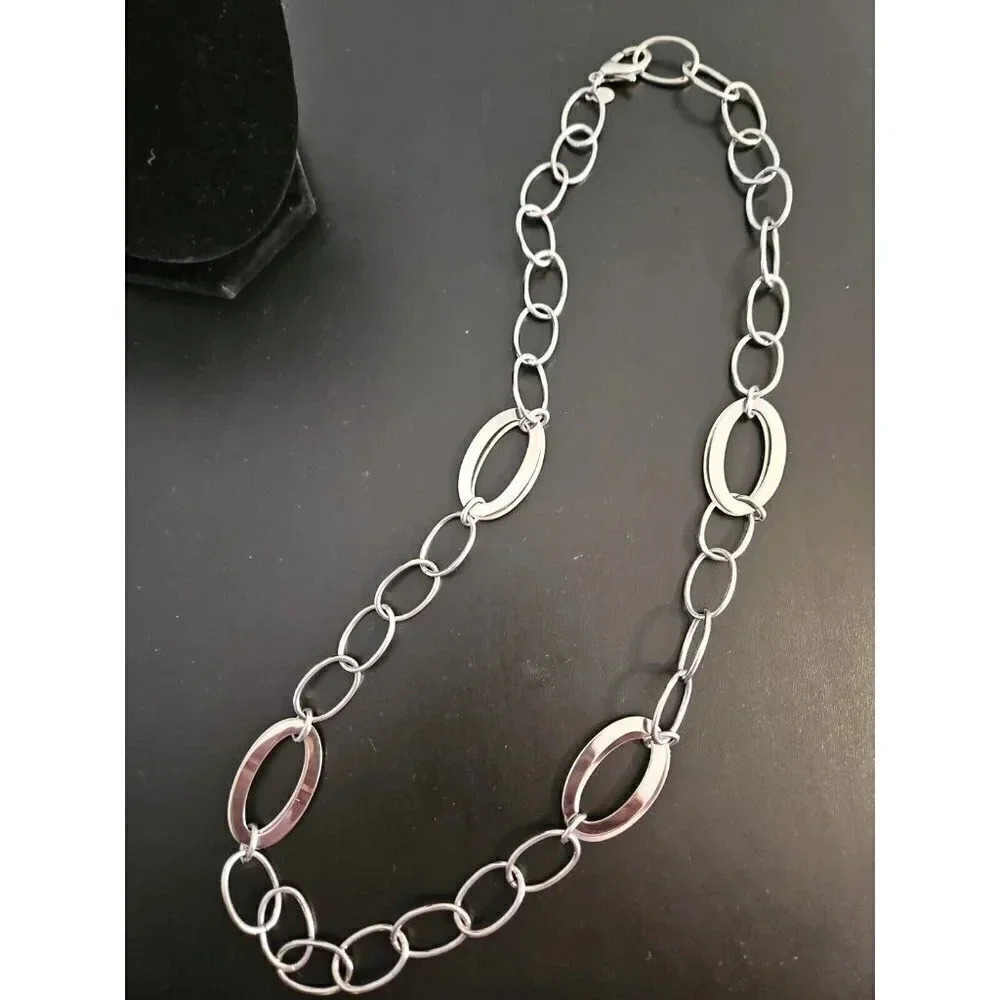 Milor Stainless Steel‎ Silver Tone Open Oval Link Chain Statement Necklace 32 "
